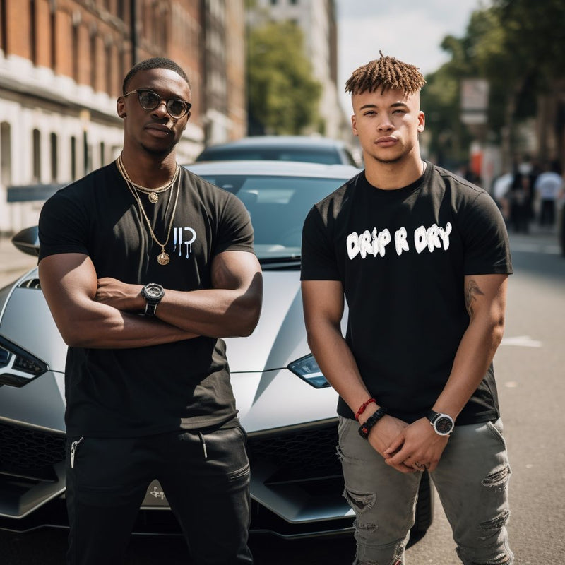 Two Guys Standing next to Lambo in Black t-shirts